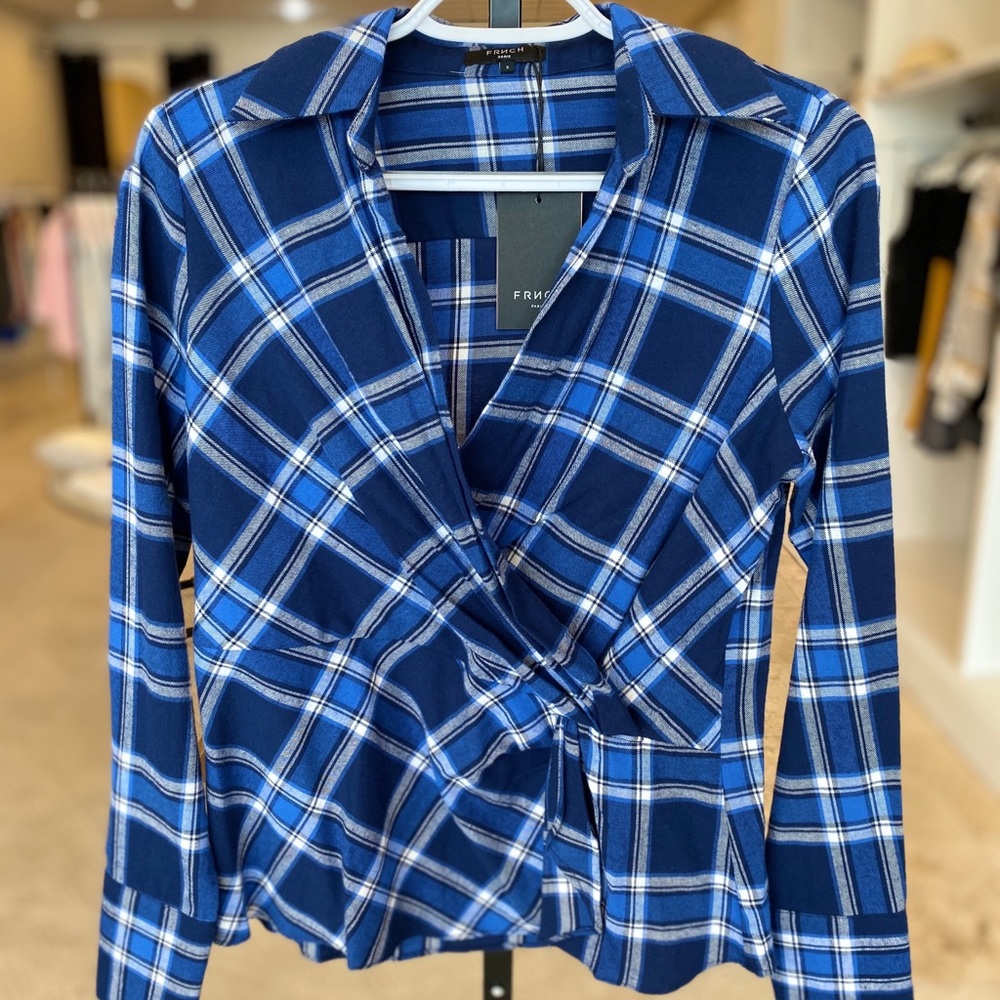 Blue Plaid Long Sleeve Blouse